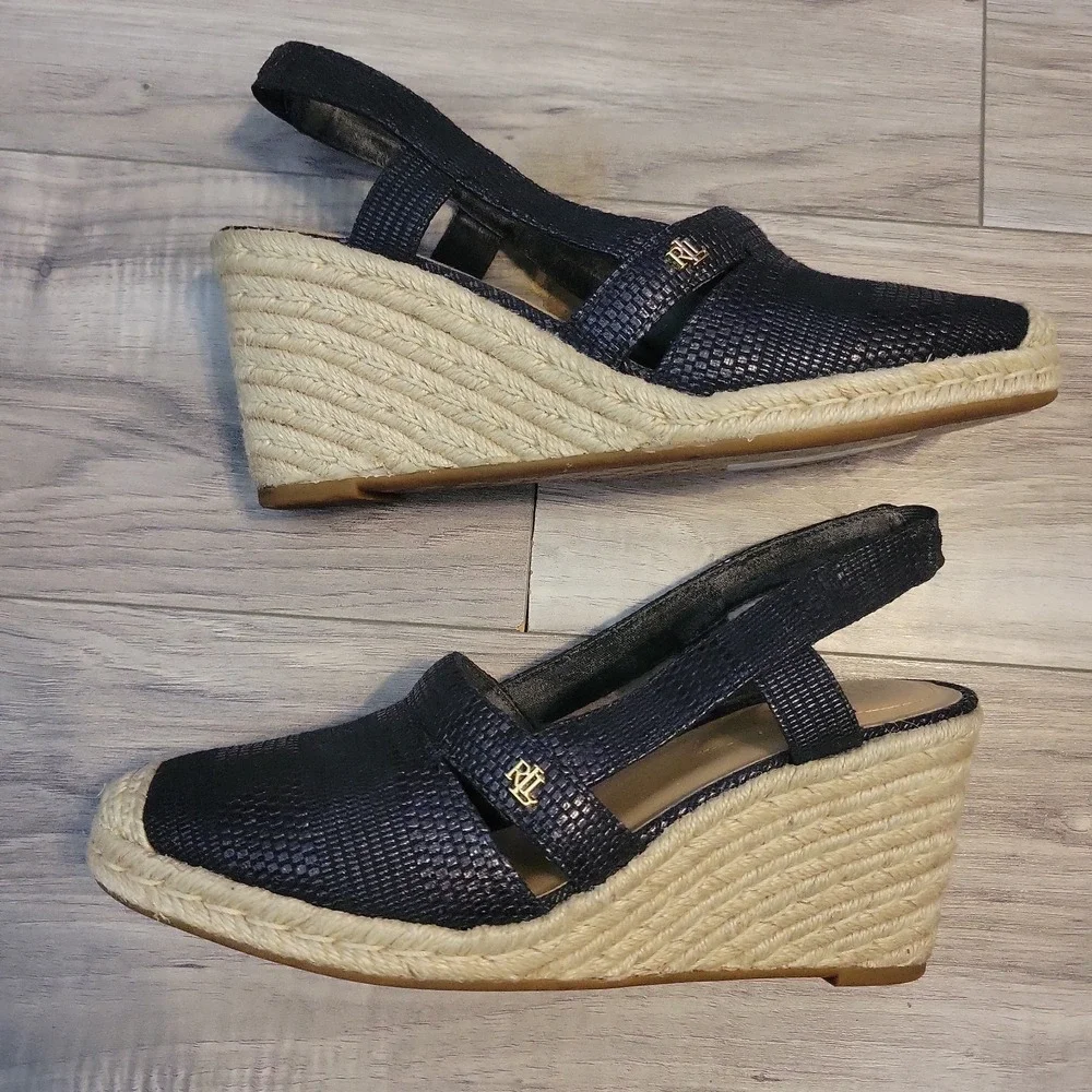 Lauren Ralph Lauren Penelope Espadrille Sandals Womens 10B Black Wedges
